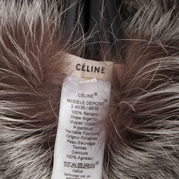 CÉLINE SILVER FOX FUR POM POM & BLACK LEATHER BOA SCARF BY PHOEBE PHILO - Picture 5 of 16